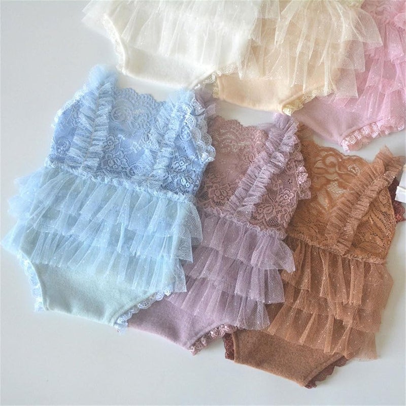 Newborn Girl Lace Romper With Bowknot Hairband Photography Outfit Birthday Celebration Costume - Image 5